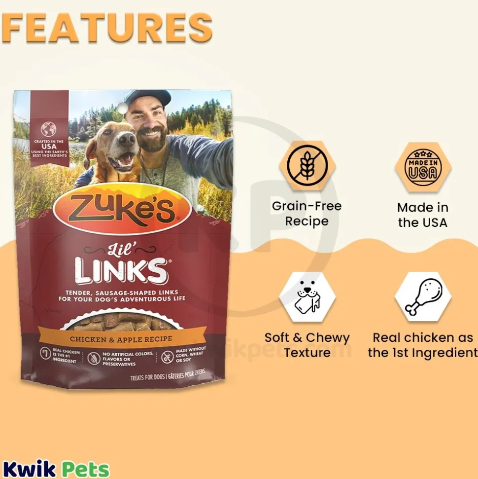 Zuke's Lil Links Soft & Chewy Dog Treats Chicken & Apple Recipe 6-oz