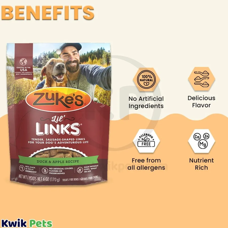 Zuke's Lil Links Soft & Chewy Dog Treats Duck & Apple Recipe 6-oz