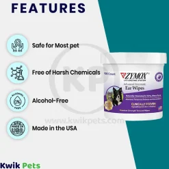 Zymox Advanced Enzymatic Ear Wipes for Dogs & Cats 100 Count
