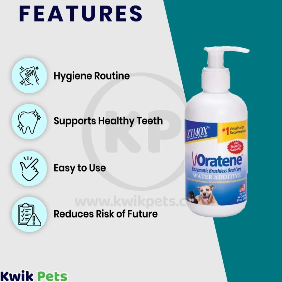 Zymox Oratene Brushless Enzymatic Oral Care Therapy Water Additive Bottle for Dogs & Cats 8-oz