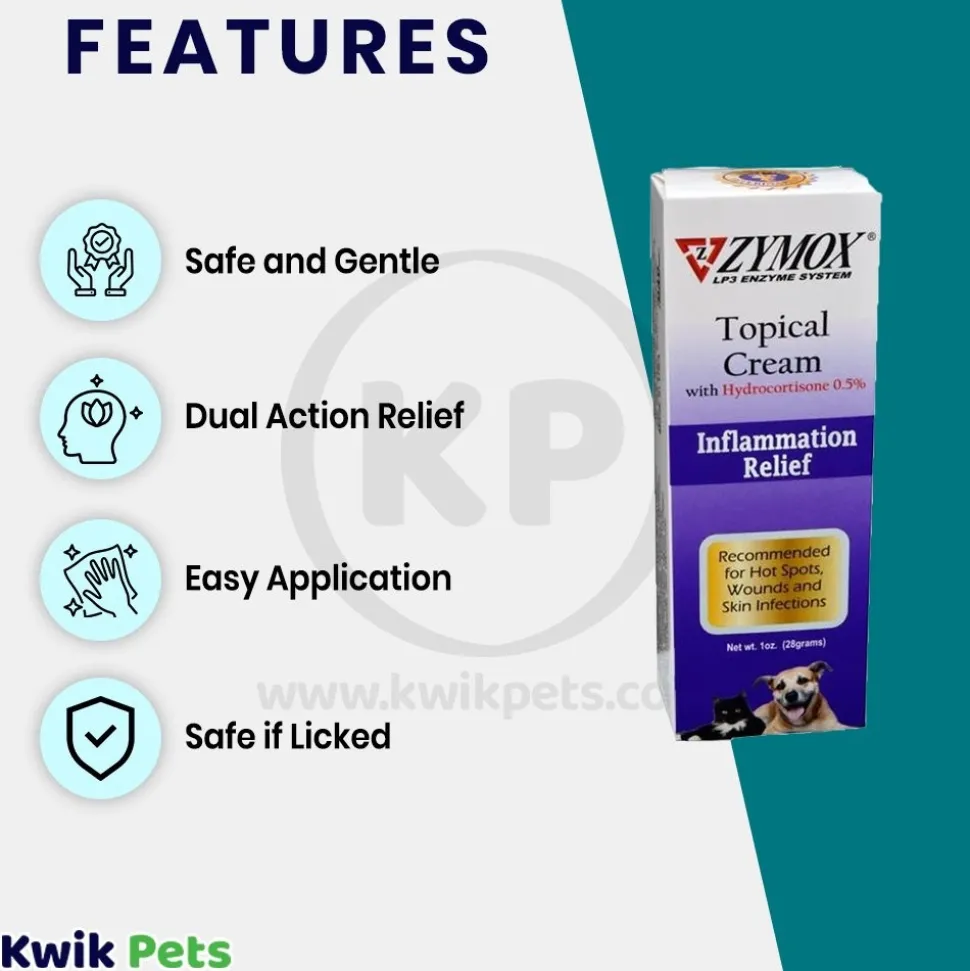 Zymox Topical Cream 0.5% Hydrocortisone Tube for Dogs & Cats 1-oz